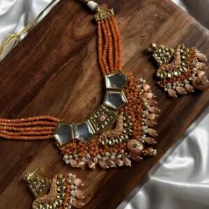 Peach Meenakari Kundan Set