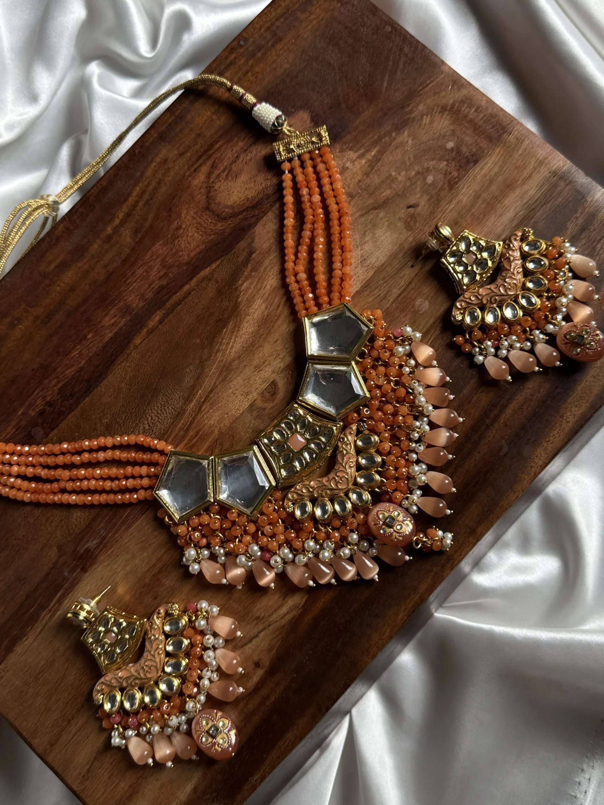 Peach Meenakari Kundan Set